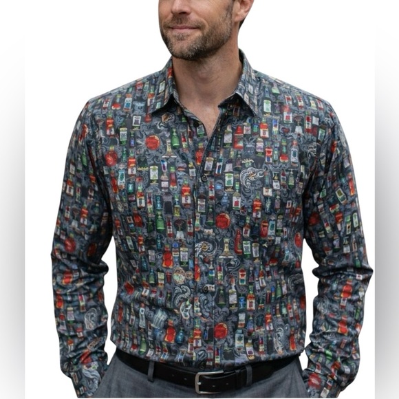 Paisley & Gray Other - Paisley & Gray Shirt, Slim Fit, Stretch Cotton, Bottle Print, NEW, Sz XXL